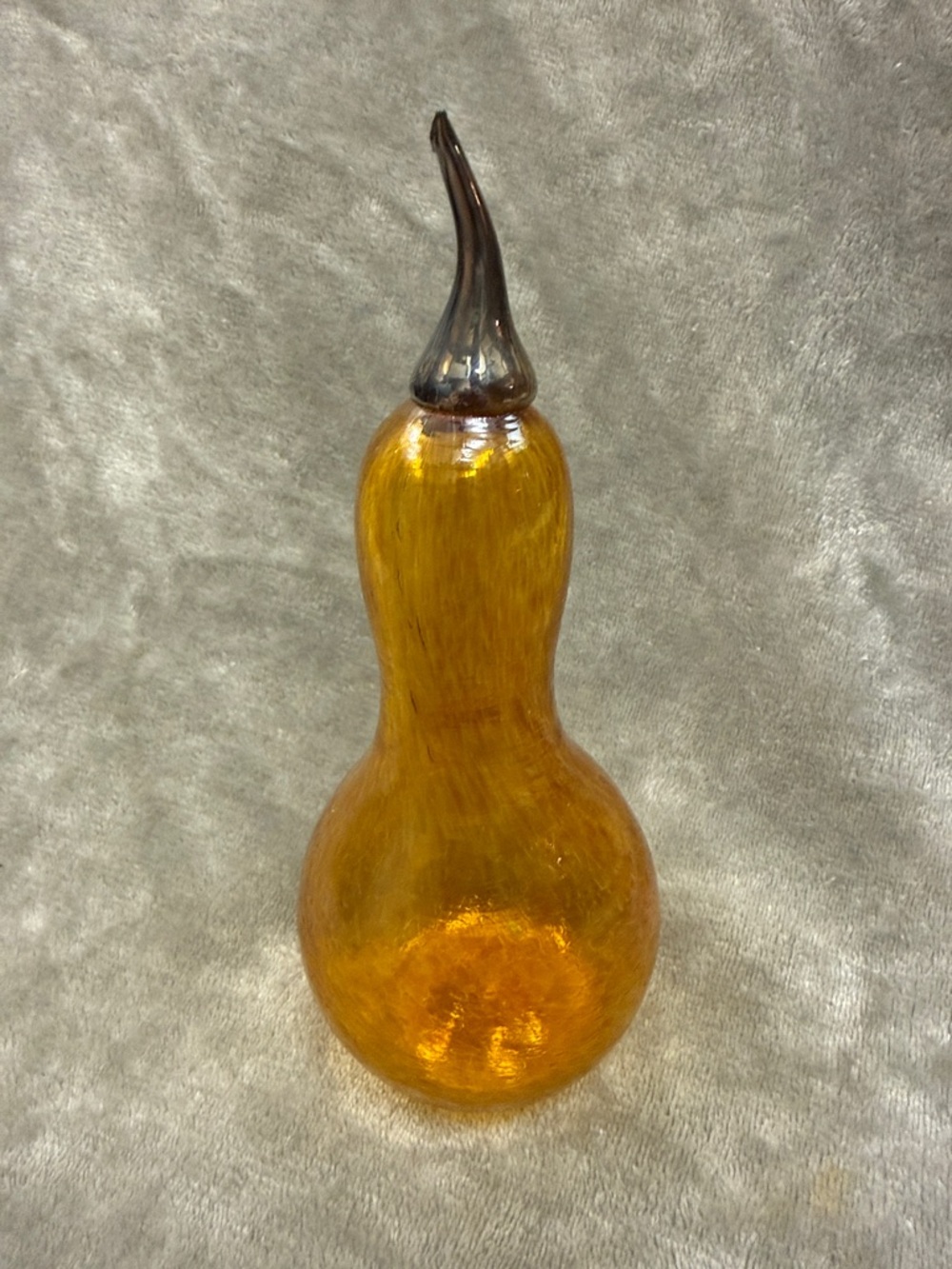 Handblown Art Glass Iridescent Green Glass Pear Signed by Artist 8" J